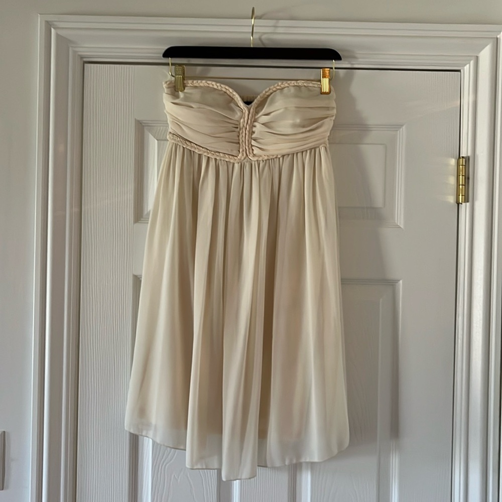 Chiffon Strapless Off-White Mini Dress Size L